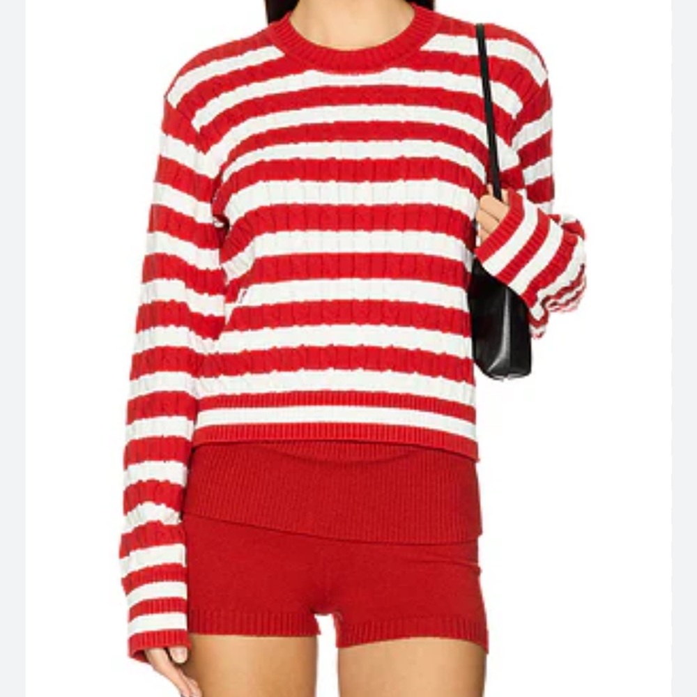 Frankie's Bikinis Varsity Cable Knit Sweater In Heartstrings Stripe